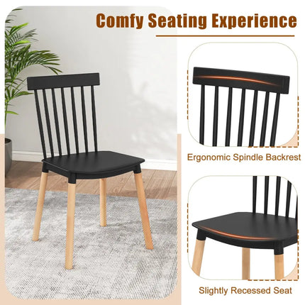 Set of 4 Windsor Dining Chairs with Spindle Backs and Curved Seats-Black - Black - Dining Chairs