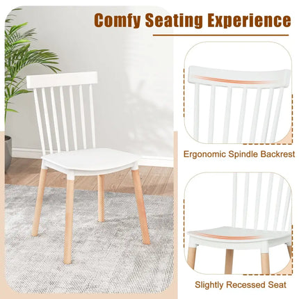 Set of 4 Windsor Dining Chairs with Spindle Backs and Curved Seats-White - White - Dining Chairs