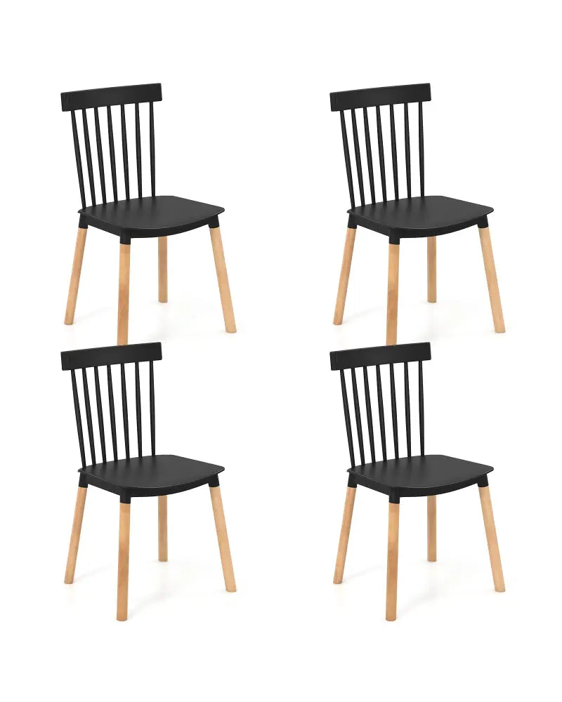 Set of 4 Windsor Dining Chairs with Spindle Backs and Curved Seats-Black - Black - Dining Chairs