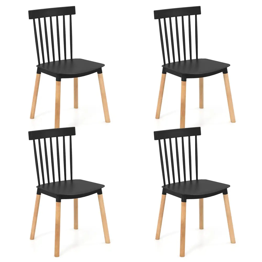 Set of 4 Windsor Dining Chairs with Spindle Backs and Curved Seats-Black - Black - Dining Chairs