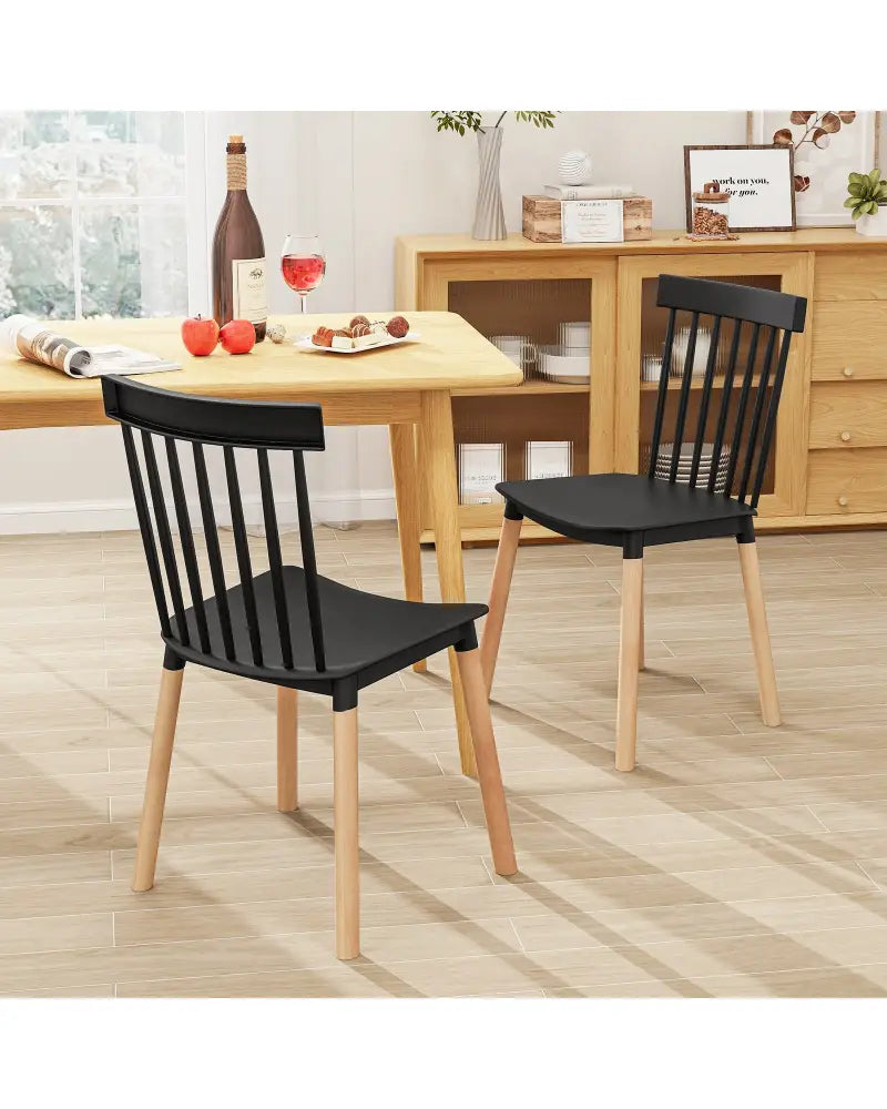 Set of 4 Windsor Dining Chairs with Spindle Backs and Curved Seats-Black - Black - Dining Chairs