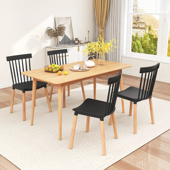 Set of 4 Windsor Dining Chairs with Spindle Backs and Curved Seats-Black - Black - Dining Chairs