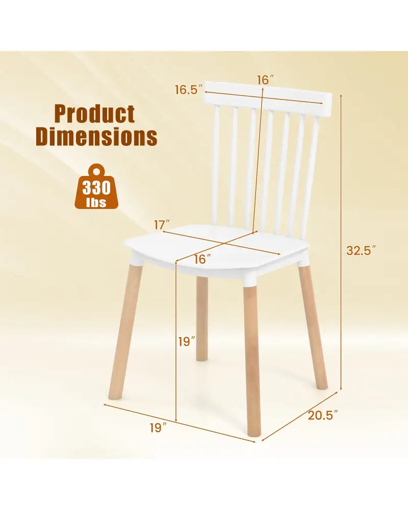 Set of 4 Windsor Dining Chairs with Spindle Backs and Curved Seats-White - White - Dining Chairs
