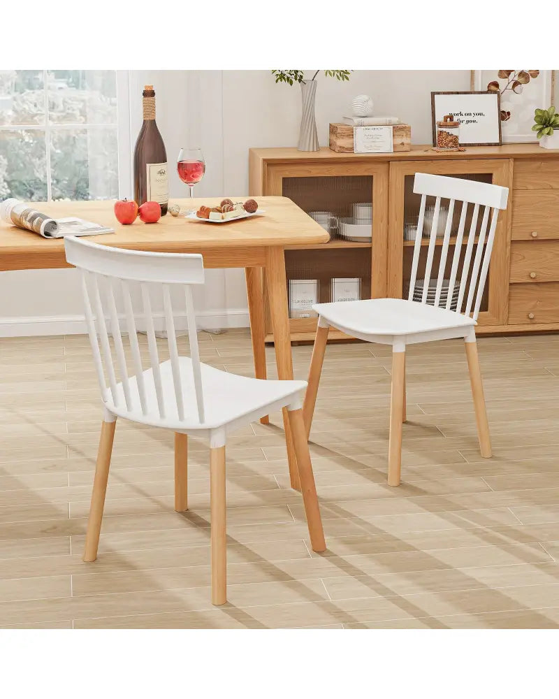 Set of 4 Windsor Dining Chairs with Spindle Backs and Curved Seats-White - White - Dining Chairs