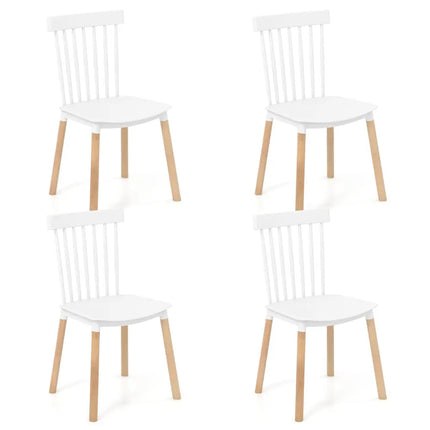 Set of 4 Windsor Dining Chairs with Spindle Backs and Curved Seats-White - White - Dining Chairs