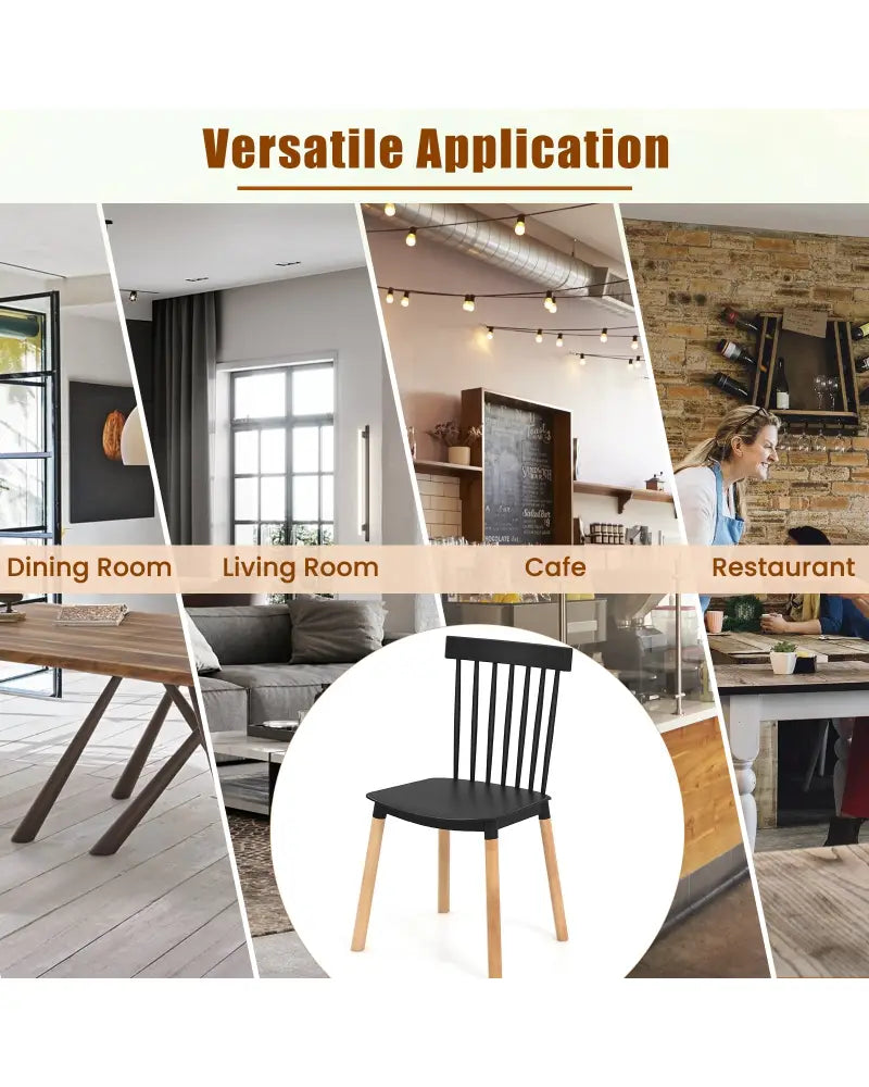 Set of 4 Windsor Dining Chairs with Spindle Backs and Curved Seats-Black - Black - Dining Chairs