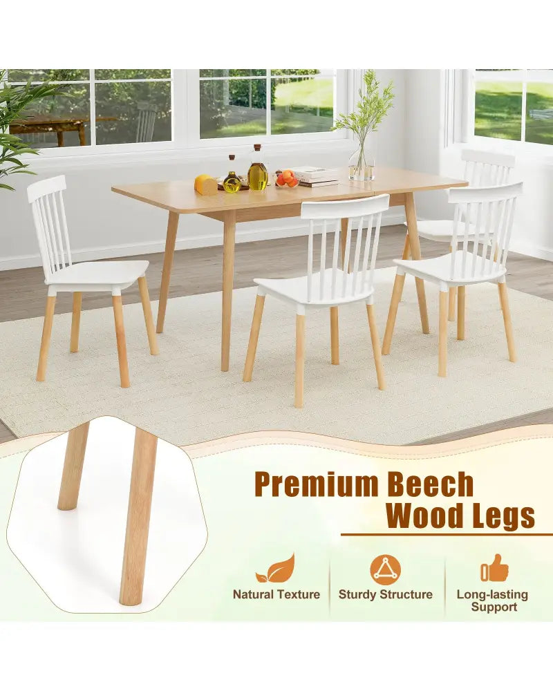 Set of 4 Windsor Dining Chairs with Spindle Backs and Curved Seats-White - White - Dining Chairs