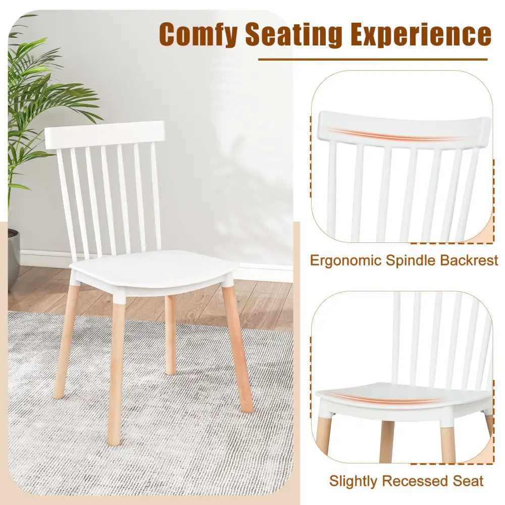 Set of 4 Windsor Dining Chairs with Spindle Backs and Curved Seats-White - White - Dining Chairs