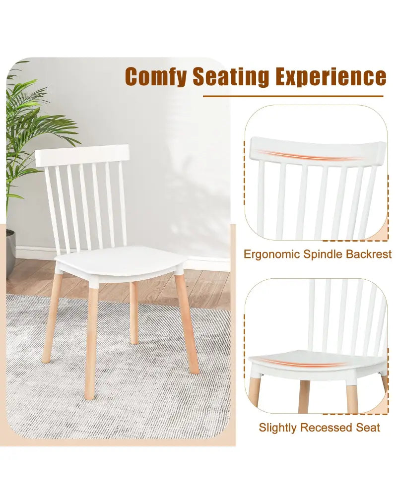 Set of 4 Windsor Dining Chairs with Spindle Backs and Curved Seats-White - White - Dining Chairs
