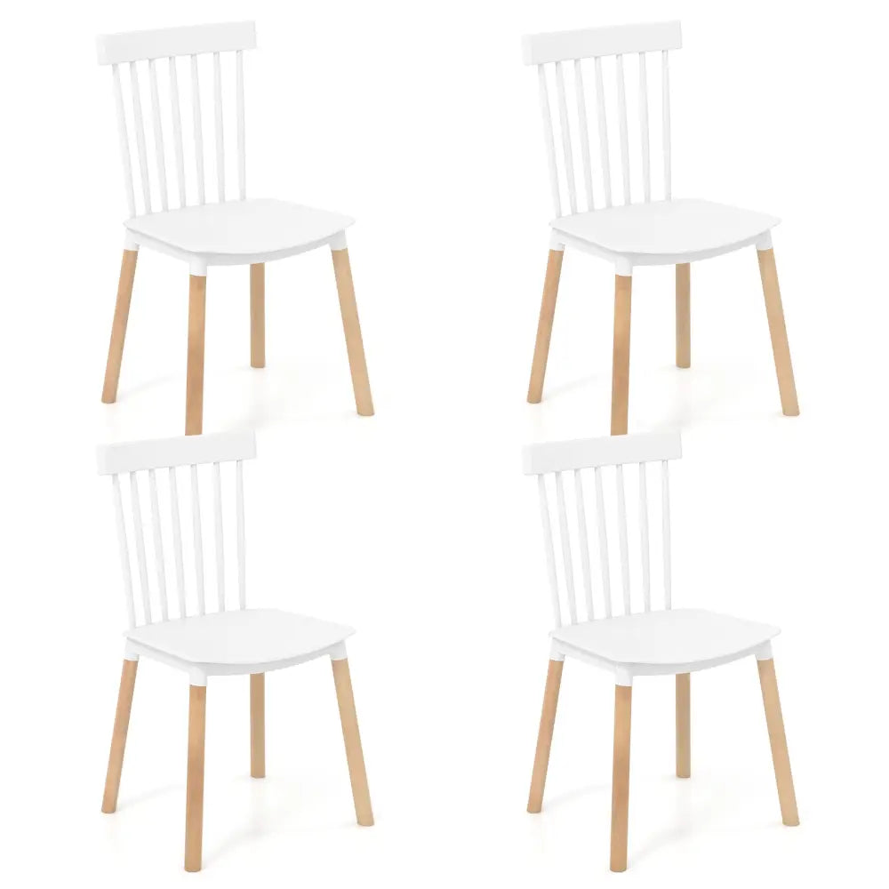 Set of 4 Windsor Dining Chairs with Spindle Backs and Curved Seats-White - White - Dining Chairs