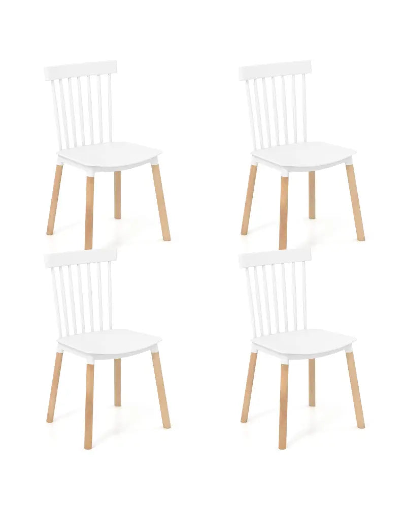 Set of 4 Windsor Dining Chairs with Spindle Backs and Curved Seats-White - White - Dining Chairs