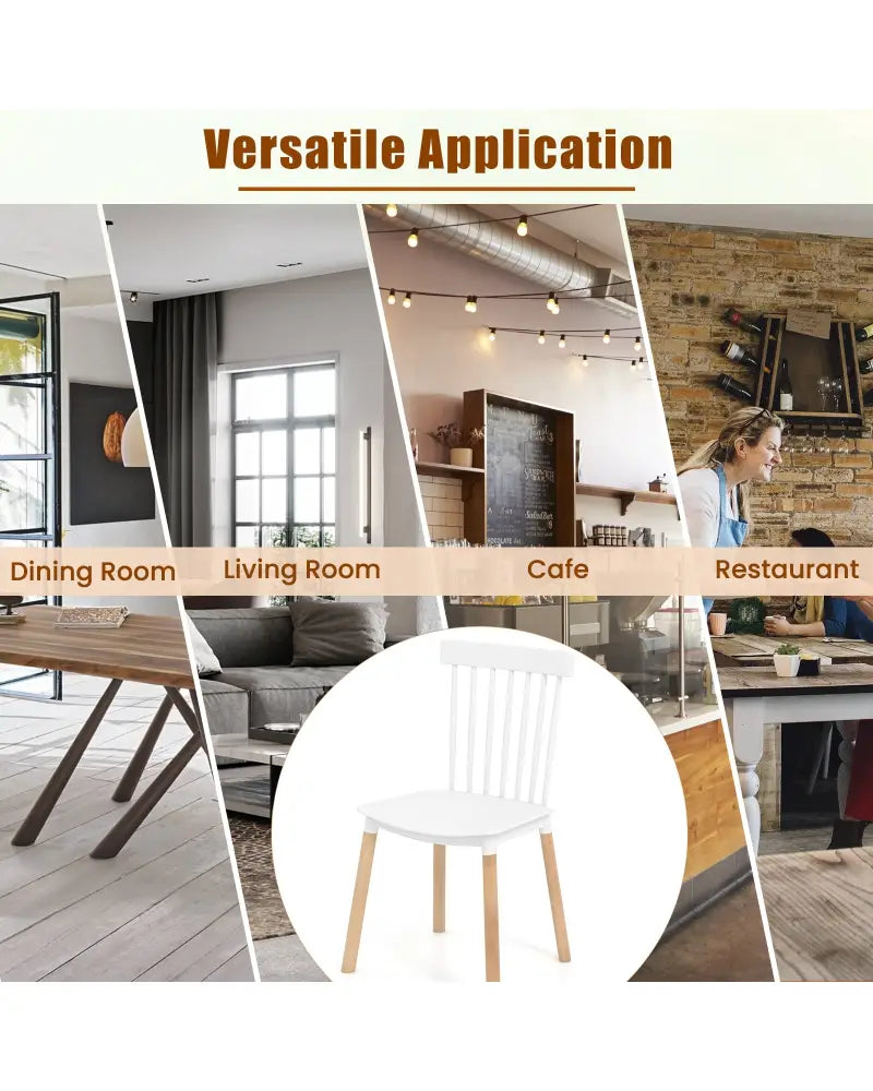 Set of 4 Windsor Dining Chairs with Spindle Backs and Curved Seats-White - White - Dining Chairs