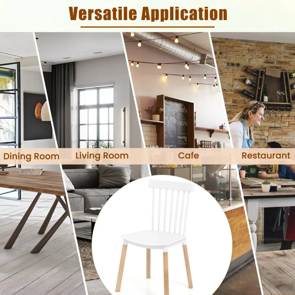 Set of 4 Windsor Dining Chairs with Spindle Backs and Curved Seats-White - White - Dining Chairs