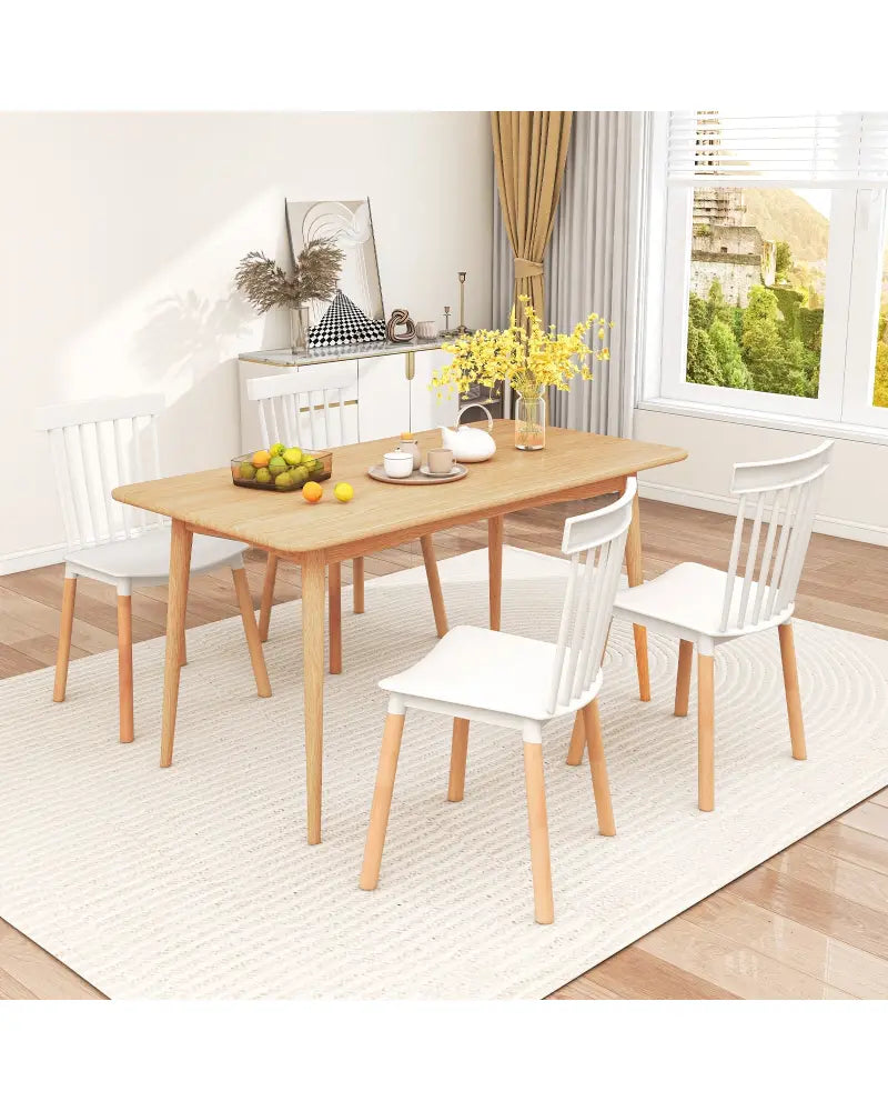 Set of 4 Windsor Dining Chairs with Spindle Backs and Curved Seats-White - White - Dining Chairs
