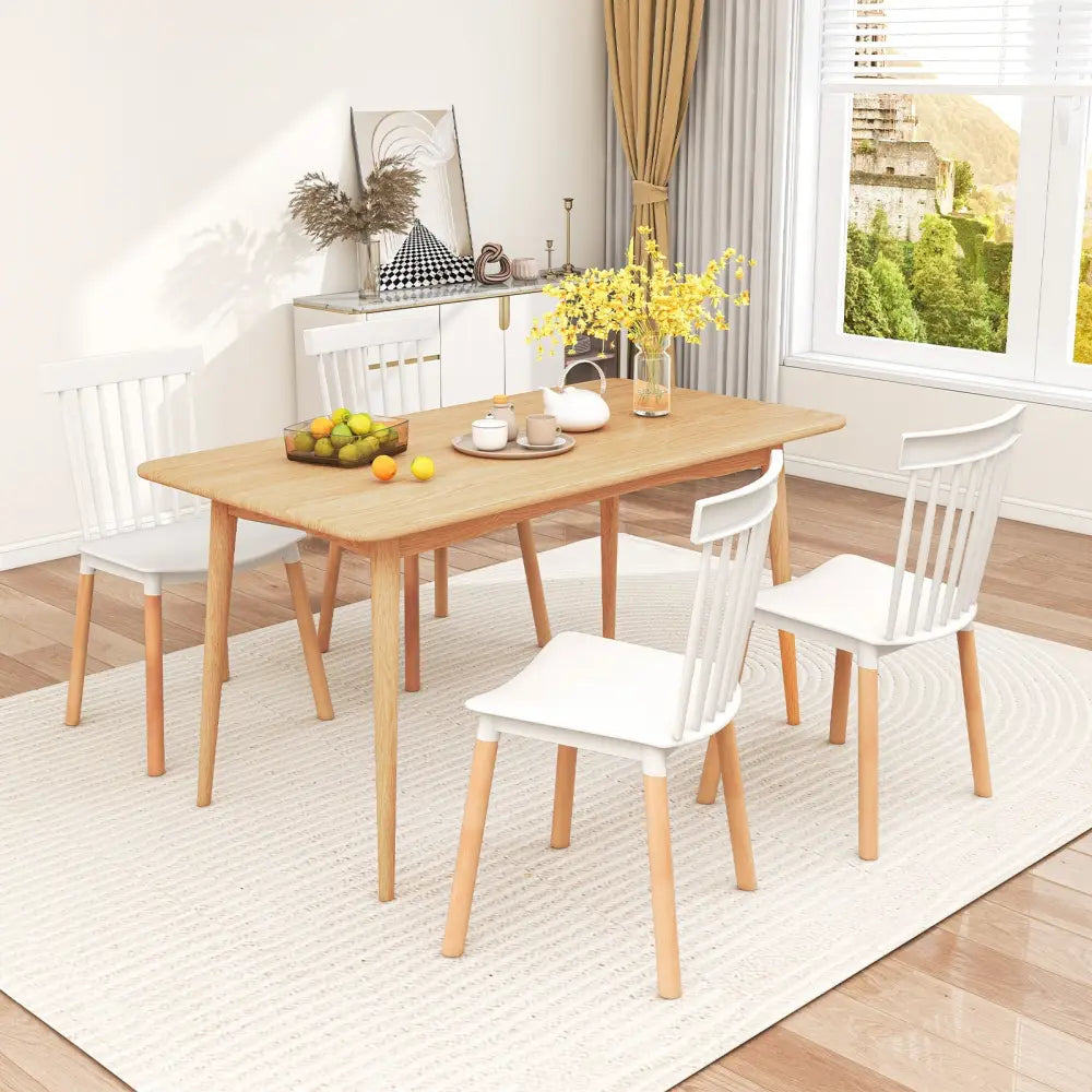 Set of 4 Windsor Dining Chairs with Spindle Backs and Curved Seats-White - White - Dining Chairs