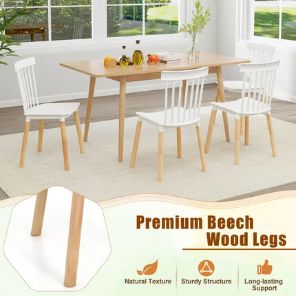 Set of 4 Windsor Dining Chairs with Spindle Backs and Curved Seats-White - White - Dining Chairs