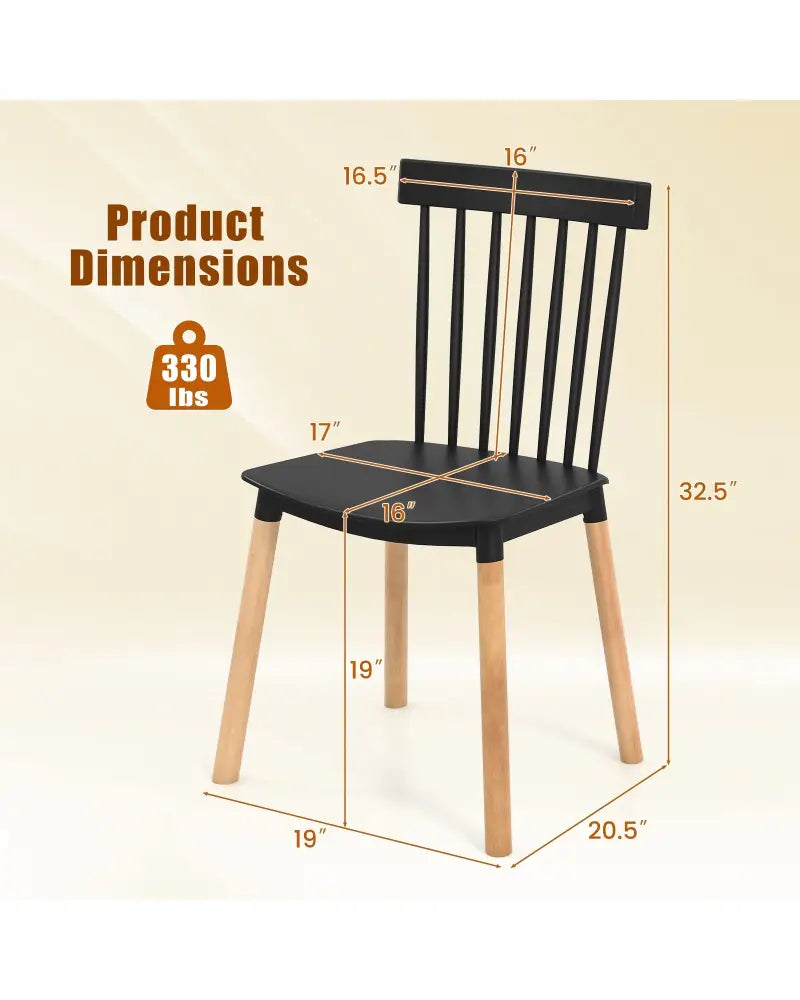 Set of 4 Windsor Dining Chairs with Spindle Backs and Curved Seats-Black - Black - Dining Chairs