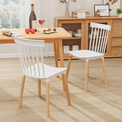 Set of 4 Windsor Dining Chairs with Spindle Backs and Curved Seats-White - White - Dining Chairs