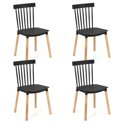 Set of 4 Windsor Dining Chairs with Spindle Backs and Curved Seats-Black - Black - Dining Chairs