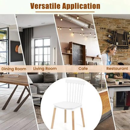Set of 4 Windsor Dining Chairs with Spindle Backs and Curved Seats-White - White - Dining Chairs