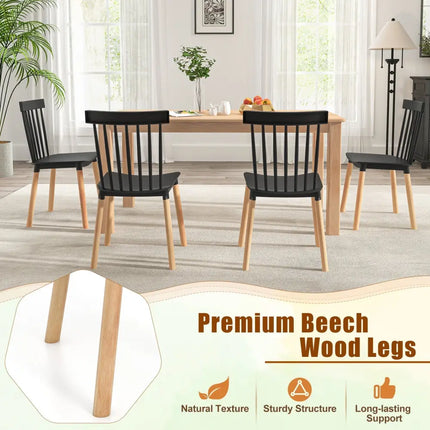 Set of 4 Windsor Dining Chairs with Spindle Backs and Curved Seats-Black - Black - Dining Chairs