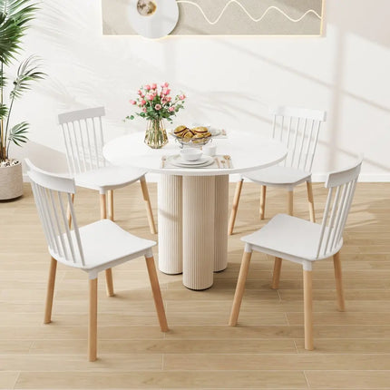 Set of 4 Windsor Dining Chairs with Spindle Backs and Curved Seats-White - White - Dining Chairs