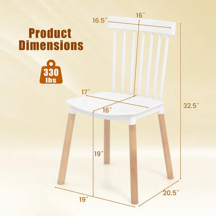 Set of 4 Windsor Dining Chairs with Spindle Backs and Curved Seats-White - White - Dining Chairs
