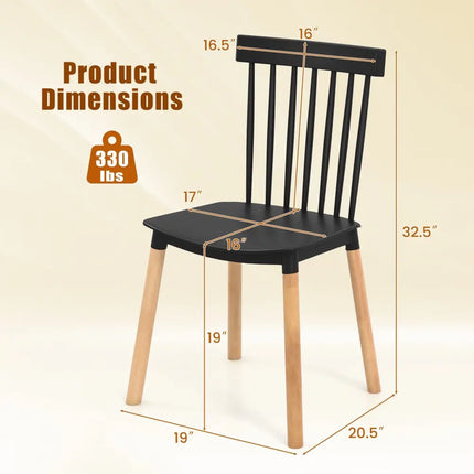 Set of 4 Windsor Dining Chairs with Spindle Backs and Curved Seats-Black - Black - Dining Chairs