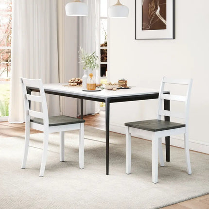 Set of 4 Wood Dining Chairs with Solid Rubber Wood Legs-Gray - Gray - Dining Chairs