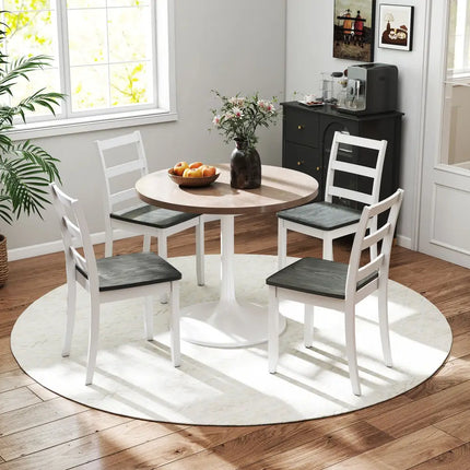 Set of 4 Wood Dining Chairs with Solid Rubber Wood Legs-Gray - Gray - Dining Chairs