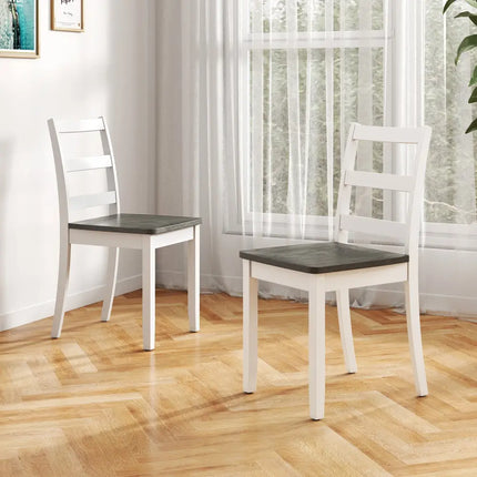 Set of 4 Wood Dining Chairs with Solid Rubber Wood Legs-Gray - Gray - Dining Chairs
