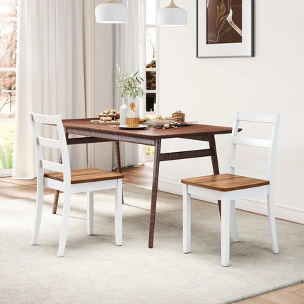 Set of 4 Wood Dining Chairs with Solid Rubber Wood Legs-Rustic Brown - Rustic Brown - Dining Chairs