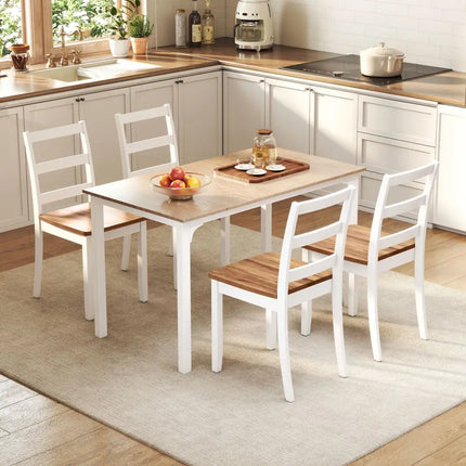 Set of 4 Wood Dining Chairs with Solid Rubber Wood Legs-Rustic Brown - Rustic Brown - Dining Chairs