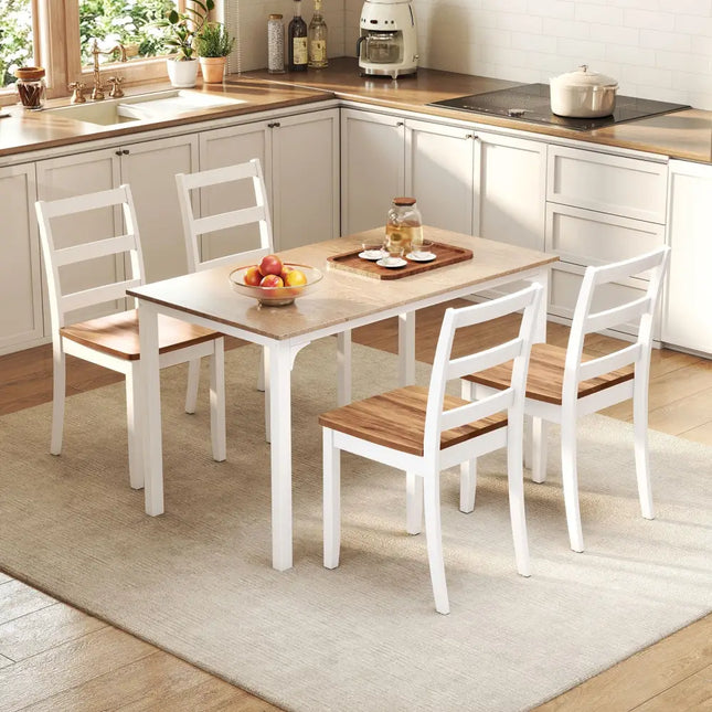 Set of 4 Wood Dining Chairs with Solid Rubber Wood Legs-Rustic Brown - Rustic Brown - Dining Chairs
