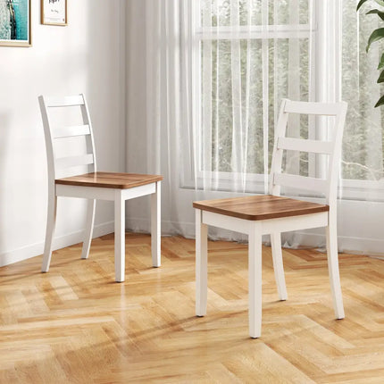 Set of 4 Wood Dining Chairs with Solid Rubber Wood Legs-Rustic Brown - Rustic Brown - Dining Chairs