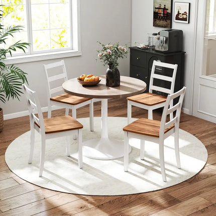 Set of 4 Wood Dining Chairs with Solid Rubber Wood Legs-Rustic Brown - Rustic Brown - Dining Chairs