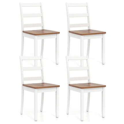 Set of 4 Wood Dining Chairs with Solid Rubber Wood Legs-Rustic Brown - Rustic Brown - Dining Chairs