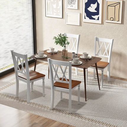 Set of 4 Wooden Farmhouse Kitchen Chairs with Rubber Wood Seat - Walnut & Gray - Dining Chairs