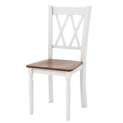 Set of 4 Wooden Farmhouse Kitchen Chairs with Rubber Wood Seat - Walnut & Gray - Dining Chairs