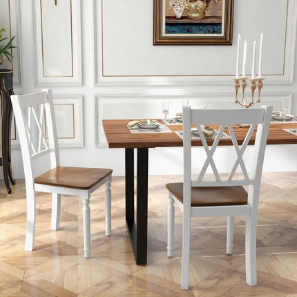 Set of 4 Wooden Farmhouse Kitchen Chairs with Rubber Wood Seat - Walnut & Gray - Dining Chairs