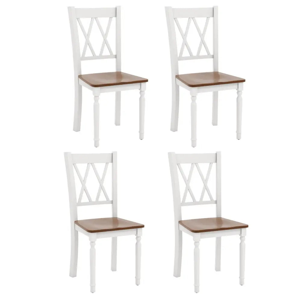 Set of 4 Wooden Farmhouse Kitchen Chairs with Rubber Wood Seat - Walnut & Gray - Dining Chairs