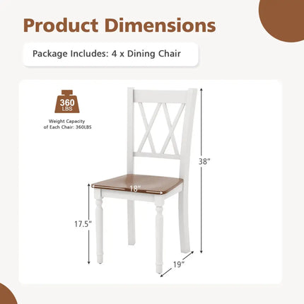 Set of 4 Wooden Farmhouse Kitchen Chairs with Rubber Wood Seat - Walnut & Gray - Dining Chairs