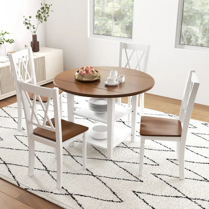 Set of 4 Wooden Farmhouse Kitchen Chairs with Rubber Wood Seat - Walnut & Gray - Dining Chairs