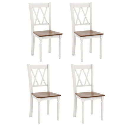 Set of 4 Wooden Farmhouse Kitchen Chairs with Rubber Wood Seat - Walnut & Gray - Dining Chairs