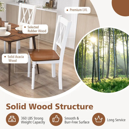 Set of 4 Wooden Farmhouse Kitchen Chairs with Rubber Wood Seat - Walnut & Gray - Dining Chairs