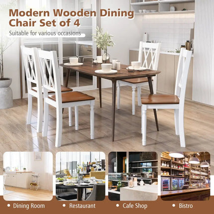 Set of 4 Wooden Farmhouse Kitchen Chairs with Rubber Wood Seat - Walnut & Gray - Dining Chairs