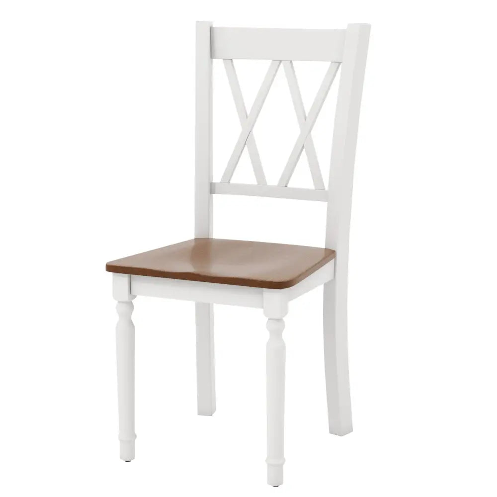 Set of 4 Wooden Farmhouse Kitchen Chairs with Rubber Wood Seat - Walnut & Gray - Dining Chairs