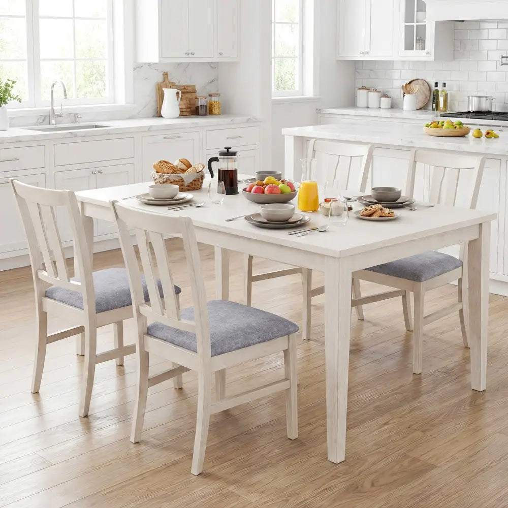 Set of 4 Wooden Upholstered Dining Chairs with High Curved Back-Gray - Gray - Dining Chairs