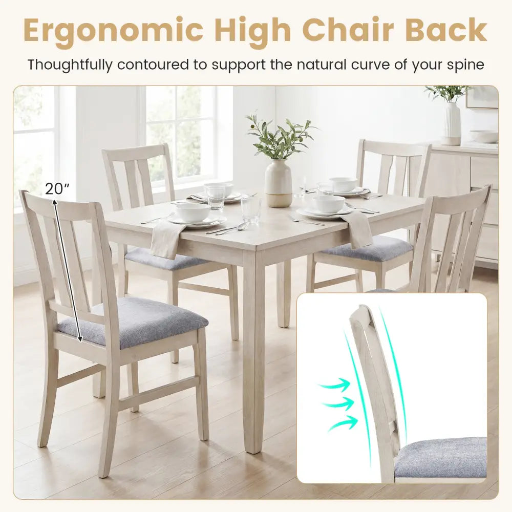 Set of 4 Wooden Upholstered Dining Chairs with High Curved Back-Gray - Gray - Dining Chairs