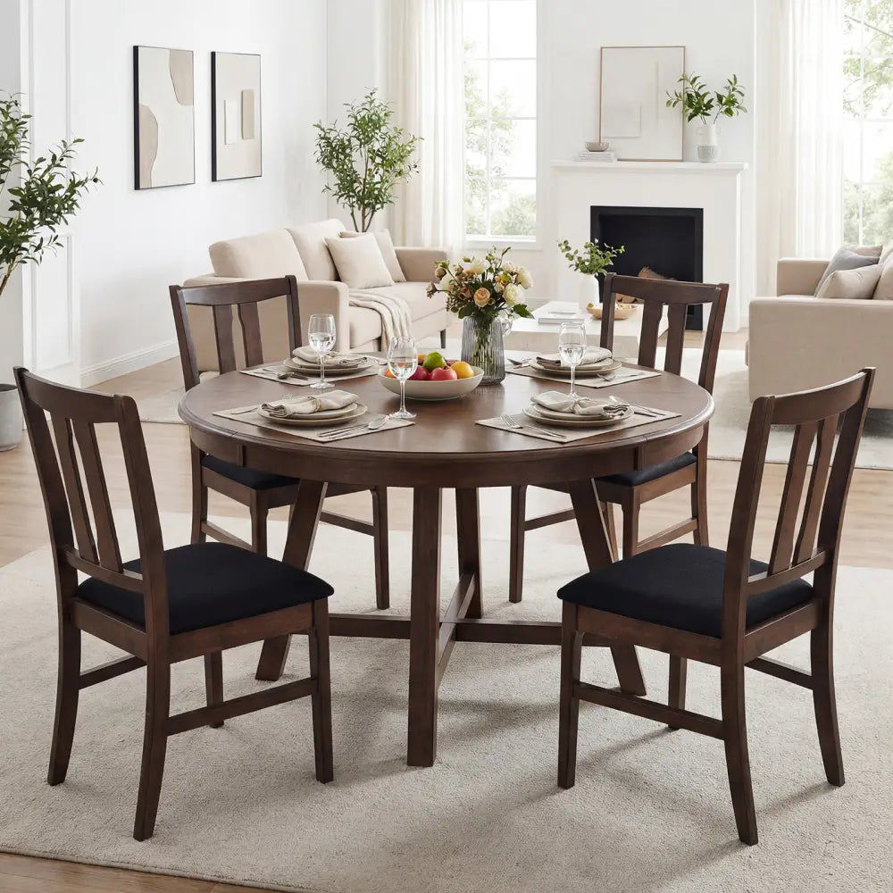 Set of 4 Wooden Upholstered Dining Chairs with High Curved Back-Walnut - Walnut - Dining Chairs